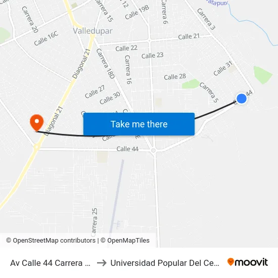 Av Calle 44 Carrera 4b to Universidad Popular Del Cesar map