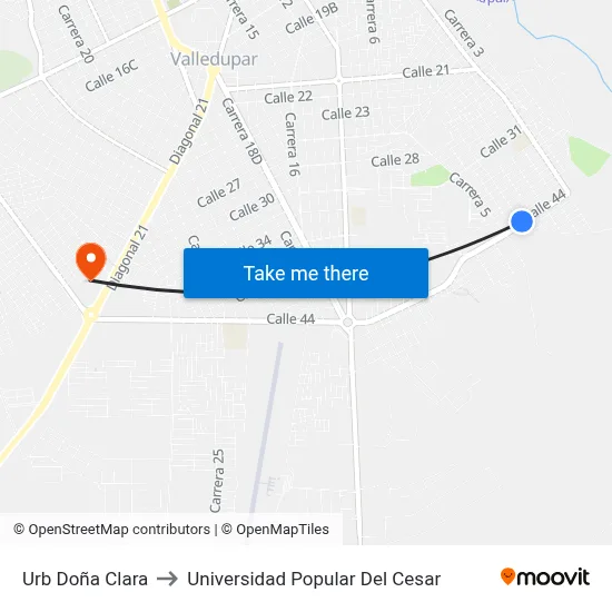 Urb Doña Clara to Universidad Popular Del Cesar map