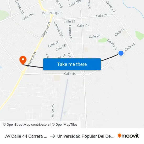 Av Calle 44 Carrera 4d to Universidad Popular Del Cesar map