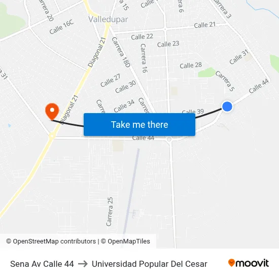 Sena Av Calle 44 to Universidad Popular Del Cesar map