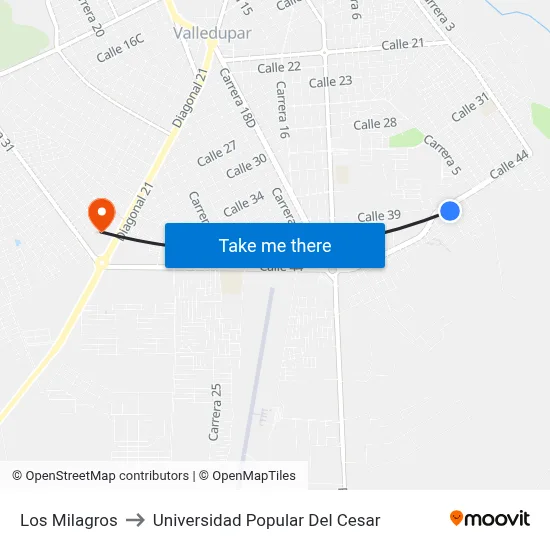 Los Milagros to Universidad Popular Del Cesar map