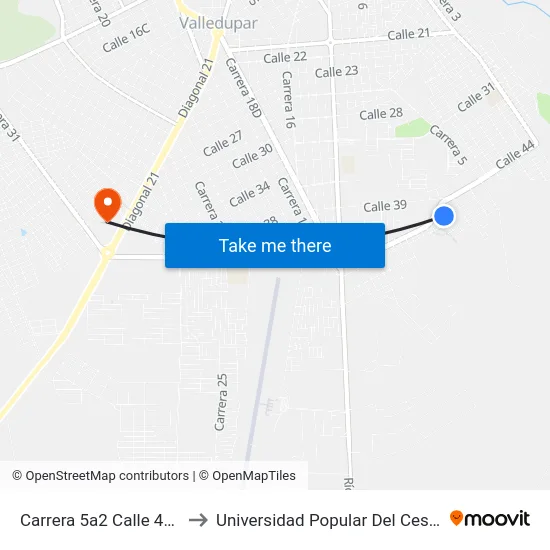 Carrera 5a2 Calle 44a to Universidad Popular Del Cesar map