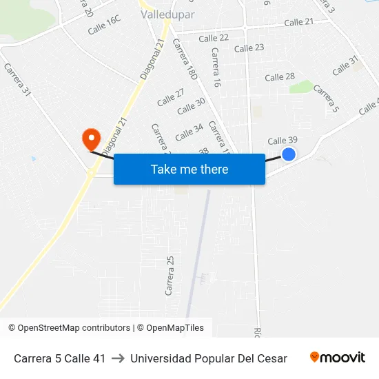 Carrera 5 Calle 41 to Universidad Popular Del Cesar map