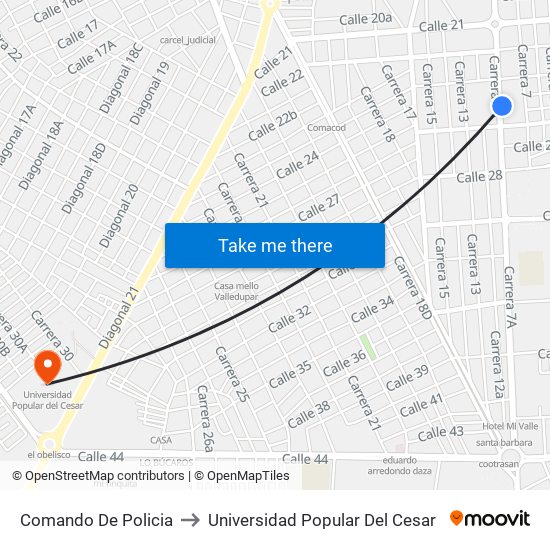 Comando De Policia to Universidad Popular Del Cesar map