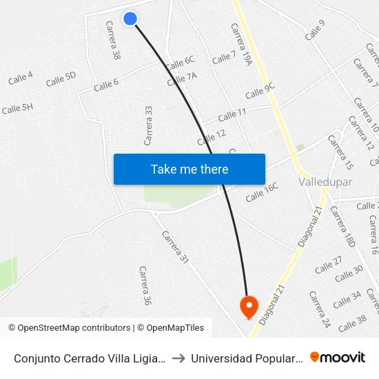 Conjunto Cerrado Villa Ligia Etapas 3 Y 4 to Universidad Popular Del Cesar map