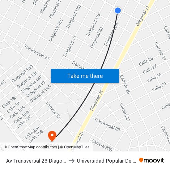 Av Transversal 23 Diagonal 20 to Universidad Popular Del Cesar map