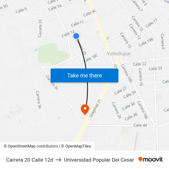 Carrera 20 Calle 12d to Universidad Popular Del Cesar map