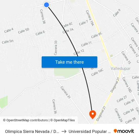 Olimpica Sierra Nevada / D1 Villa Ligia to Universidad Popular Del Cesar map