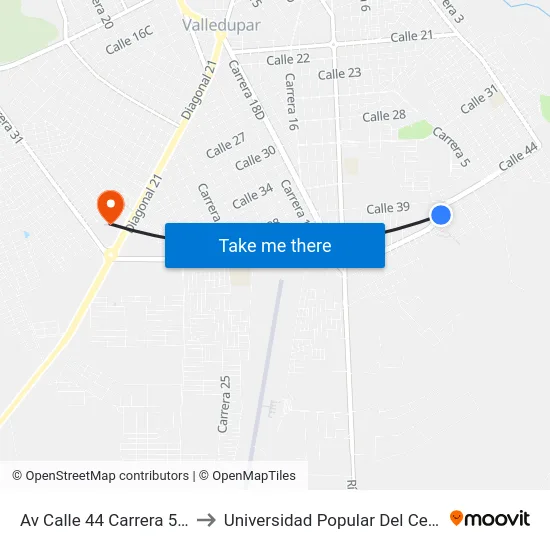 Av Calle 44 Carrera 5a2 to Universidad Popular Del Cesar map