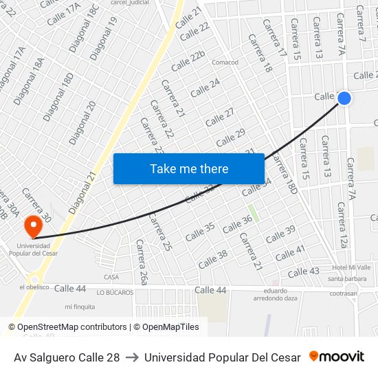 Av Salguero Calle 28 to Universidad Popular Del Cesar map