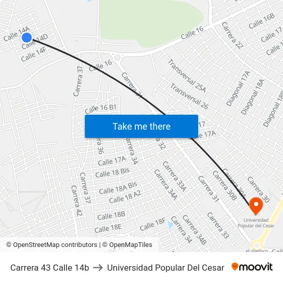 Carrera 43 Calle 14b to Universidad Popular Del Cesar map