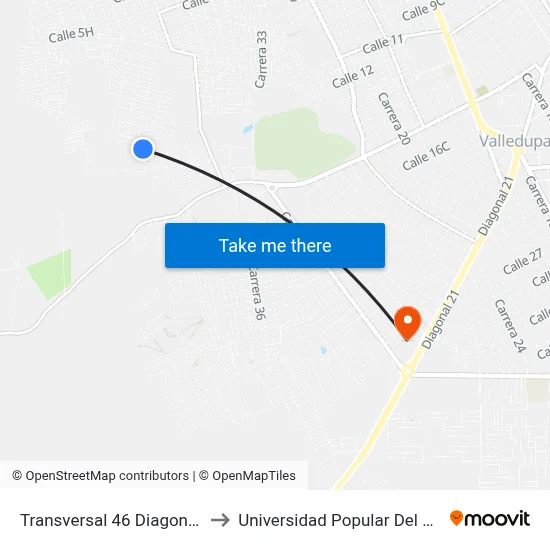 Transversal 46 Diagonal 13 to Universidad Popular Del Cesar map