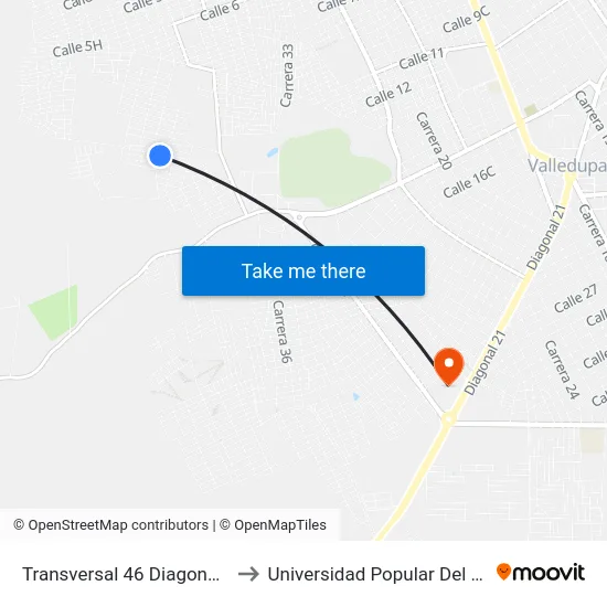 Transversal 46 Diagonal 12b to Universidad Popular Del Cesar map