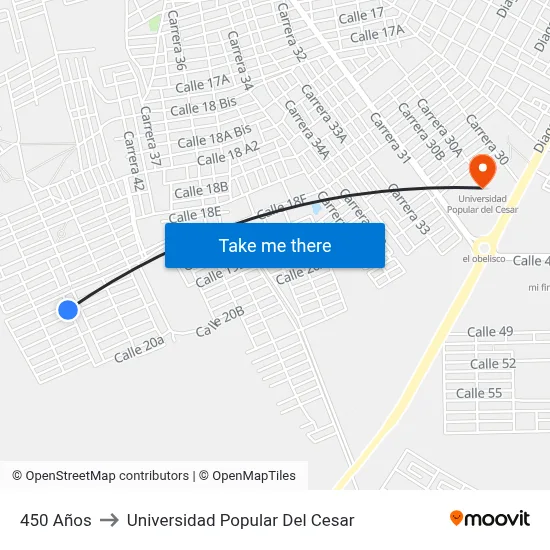 450 Años to Universidad Popular Del Cesar map