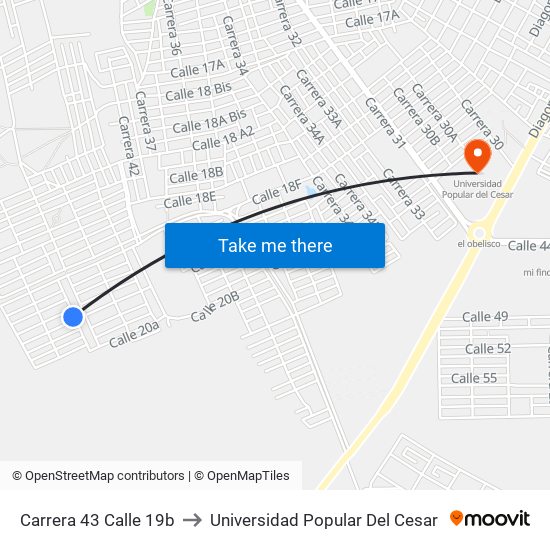 Carrera 43 Calle 19b to Universidad Popular Del Cesar map