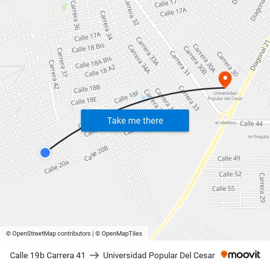 Calle 19b Carrera 41 to Universidad Popular Del Cesar map