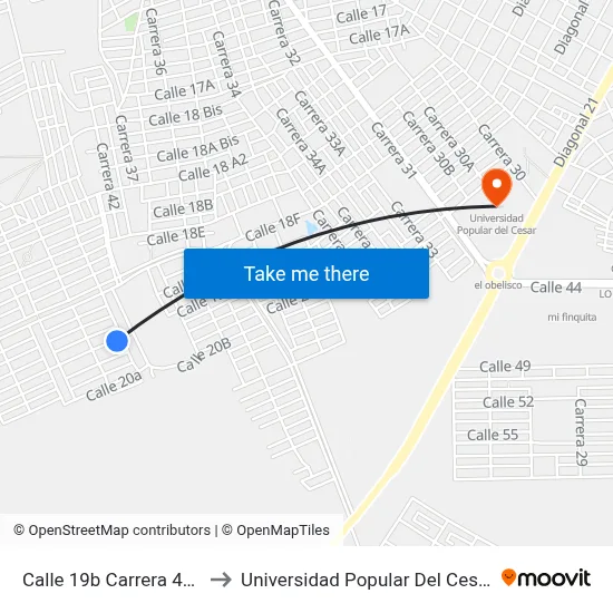 Calle 19b Carrera 40a to Universidad Popular Del Cesar map