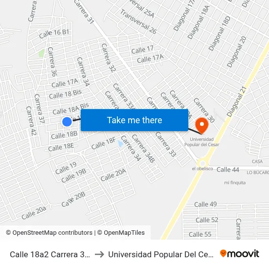 Calle 18a2 Carrera 35a to Universidad Popular Del Cesar map