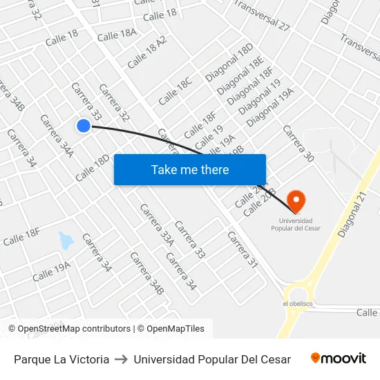 Parque La Victoria to Universidad Popular Del Cesar map