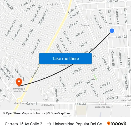 Carrera 15 Av Calle 25a to Universidad Popular Del Cesar map