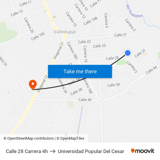 Calle 28 Carrera 4h to Universidad Popular Del Cesar map