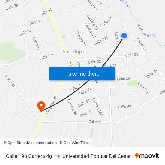 Calle 19b Carrera 4g to Universidad Popular Del Cesar map
