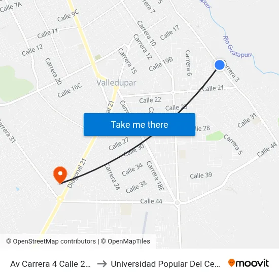 Av Carrera 4 Calle 20b to Universidad Popular Del Cesar map