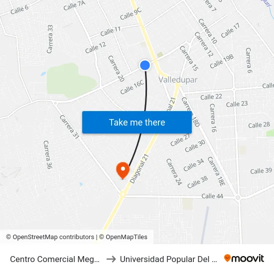 Centro Comercial Megamall to Universidad Popular Del Cesar map