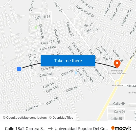 Calle 18a2 Carrera 39a to Universidad Popular Del Cesar map