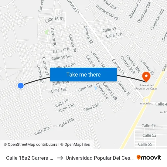 Calle 18a2 Carrera 41 to Universidad Popular Del Cesar map