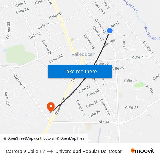 Carrera 9 Calle 17 to Universidad Popular Del Cesar map