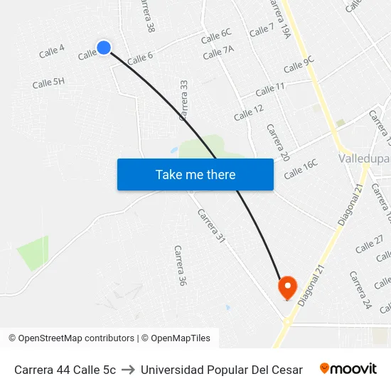 Carrera 44 Calle 5c to Universidad Popular Del Cesar map