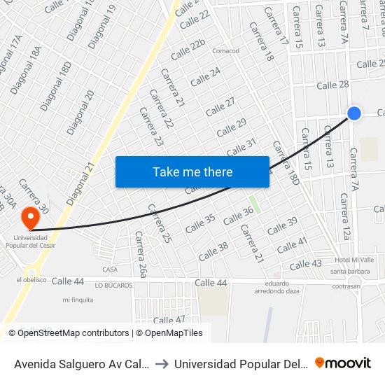 Avenida Salguero Av Calle 30a to Universidad Popular Del Cesar map