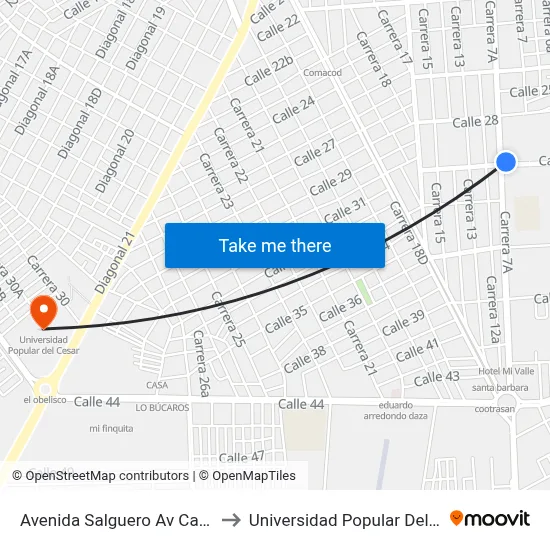 Avenida Salguero Av Calle 30a to Universidad Popular Del Cesar map