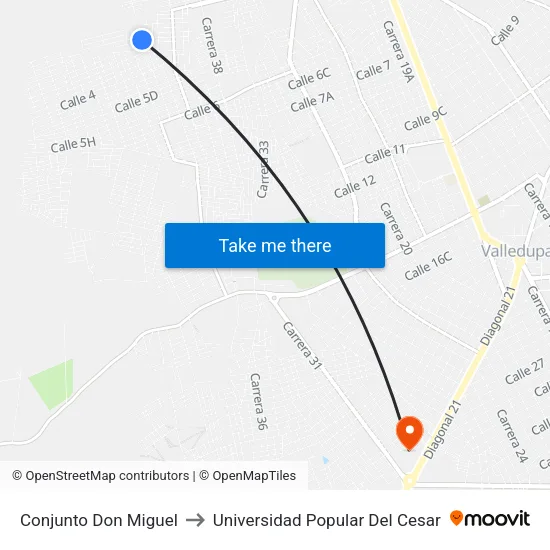 Conjunto Don Miguel to Universidad Popular Del Cesar map