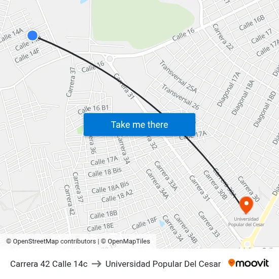 Carrera 42 Calle 14c to Universidad Popular Del Cesar map