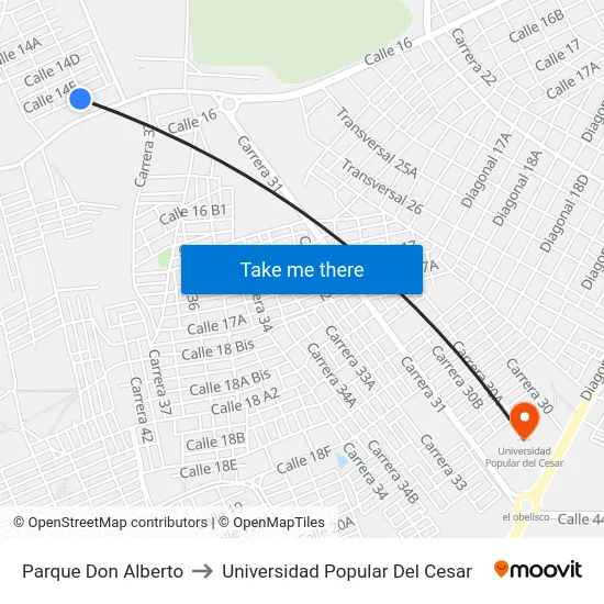 Parque Don Alberto to Universidad Popular Del Cesar map