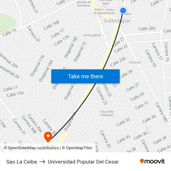 Sao La Ceiba to Universidad Popular Del Cesar map
