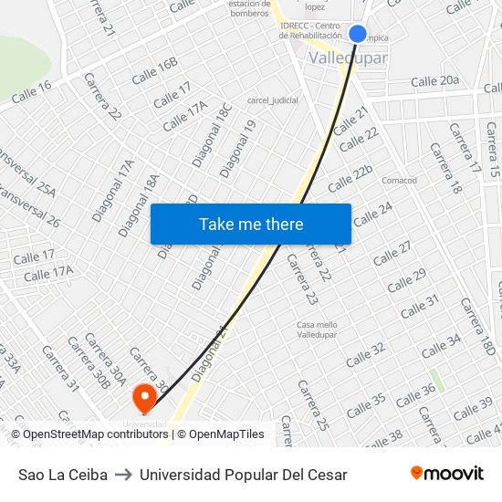 Sao La Ceiba to Universidad Popular Del Cesar map