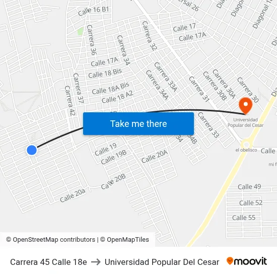 Carrera 45 Calle 18e to Universidad Popular Del Cesar map