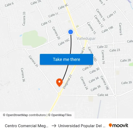 Centro Comercial Megamall to Universidad Popular Del Cesar map