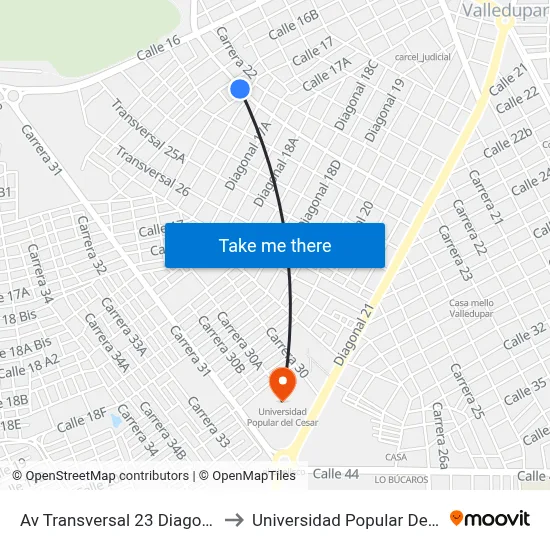 Av Transversal 23 Diagonal 16c to Universidad Popular Del Cesar map
