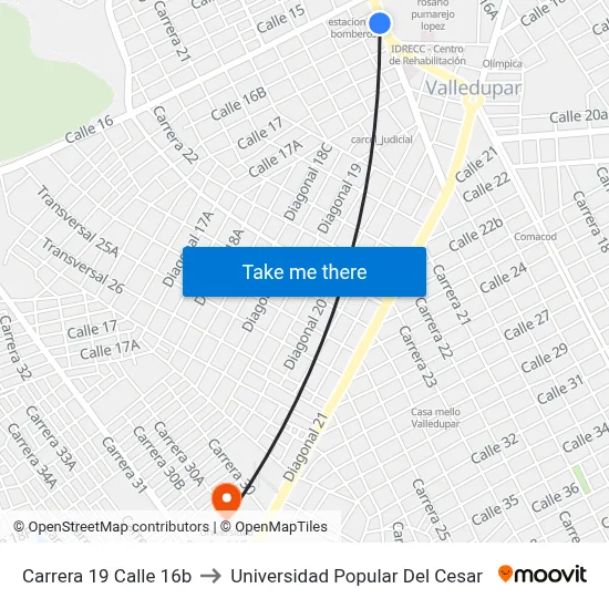Carrera 19 Calle 16b to Universidad Popular Del Cesar map