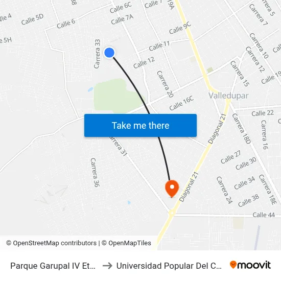 Parque Garupal IV Etapa to Universidad Popular Del Cesar map