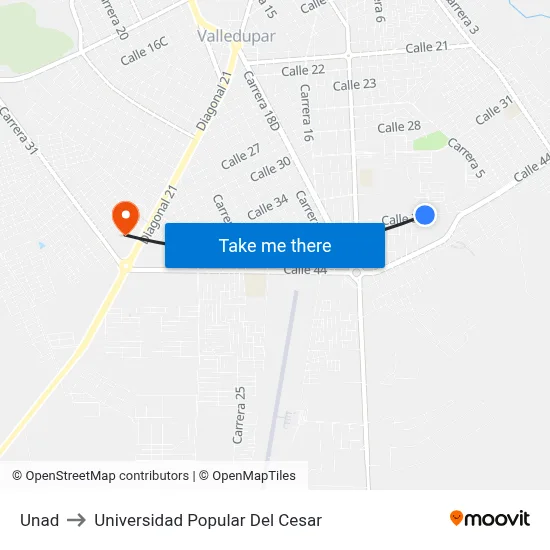 Unad to Universidad Popular Del Cesar map