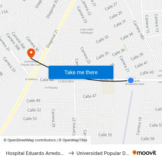 Hospital Eduardo Arredondo Daza to Universidad Popular Del Cesar map