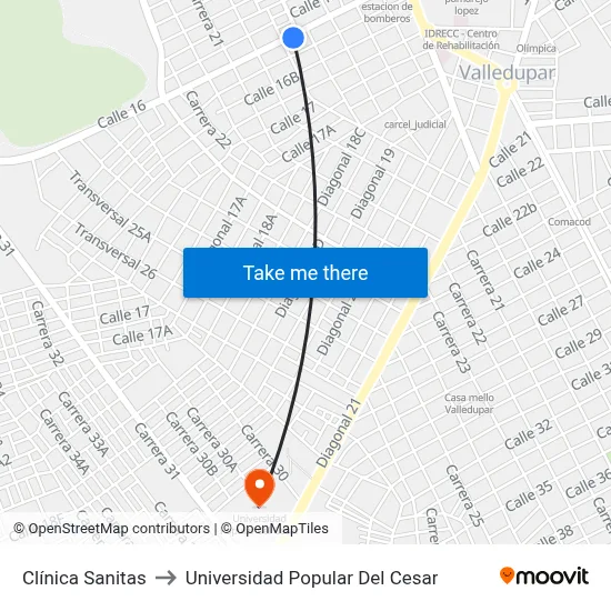 Clínica Sanitas to Universidad Popular Del Cesar map