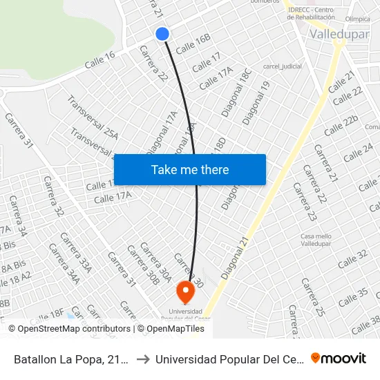 Batallon La Popa, 21-74 to Universidad Popular Del Cesar map