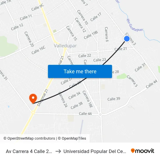 Av Carrera 4 Calle 20e to Universidad Popular Del Cesar map