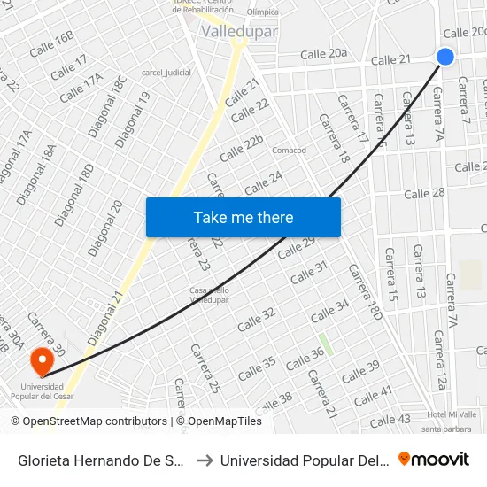 Glorieta Hernando De Santana to Universidad Popular Del Cesar map